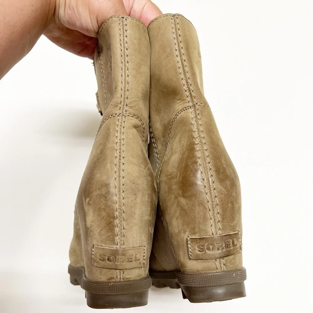 Sorel Womens Ash Brown Tan Joan of Arctic Wedge II Lace Up Leather Boot Sz 8.5